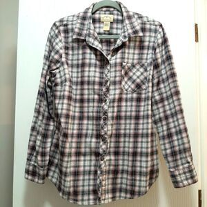 Blue Mountains Plaid Button Down Shirt Pink Gray Large